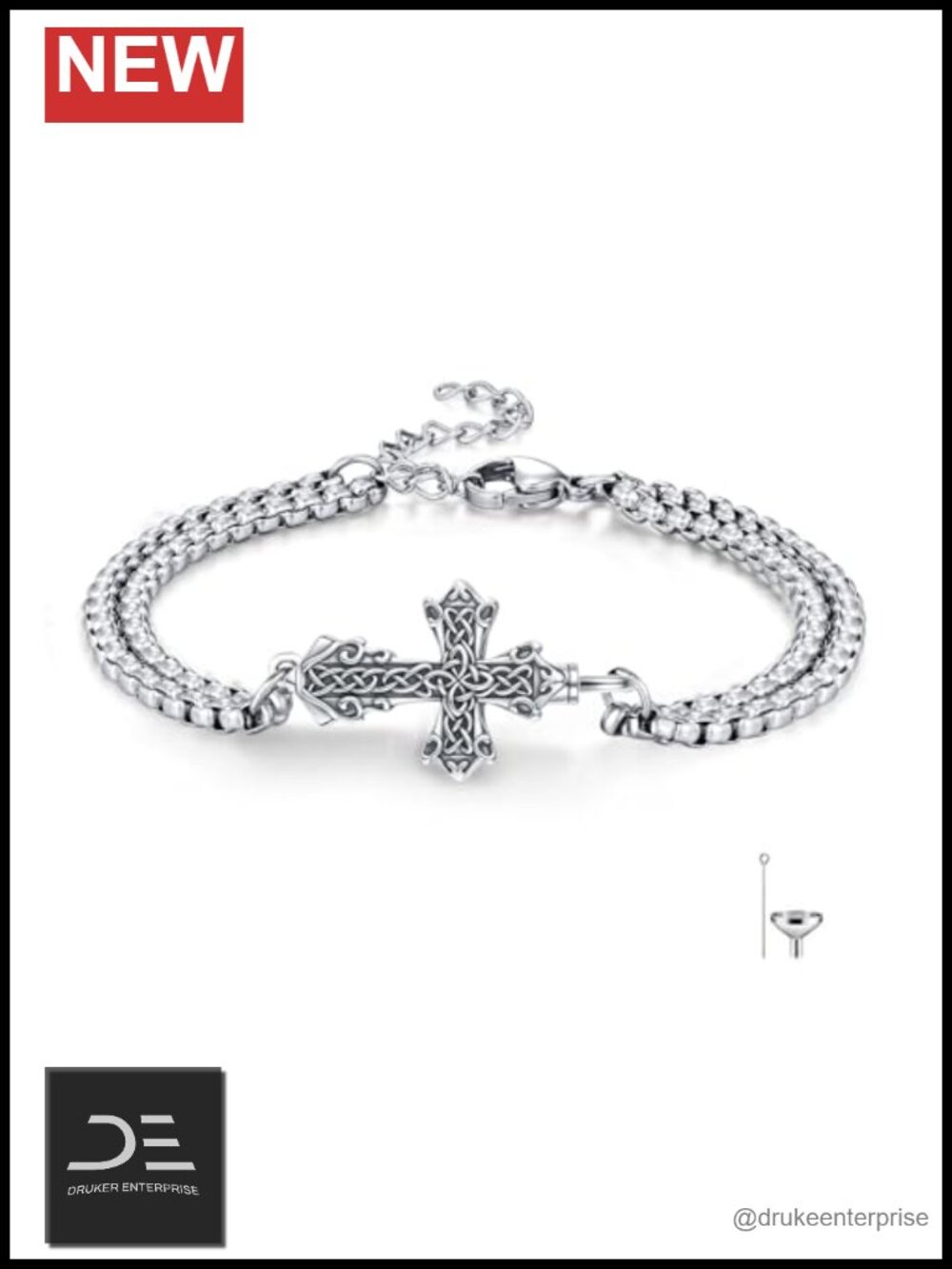 925 Sterling Silver Celtic Cross Urn Bracelet Ashes Memorial Keepsake